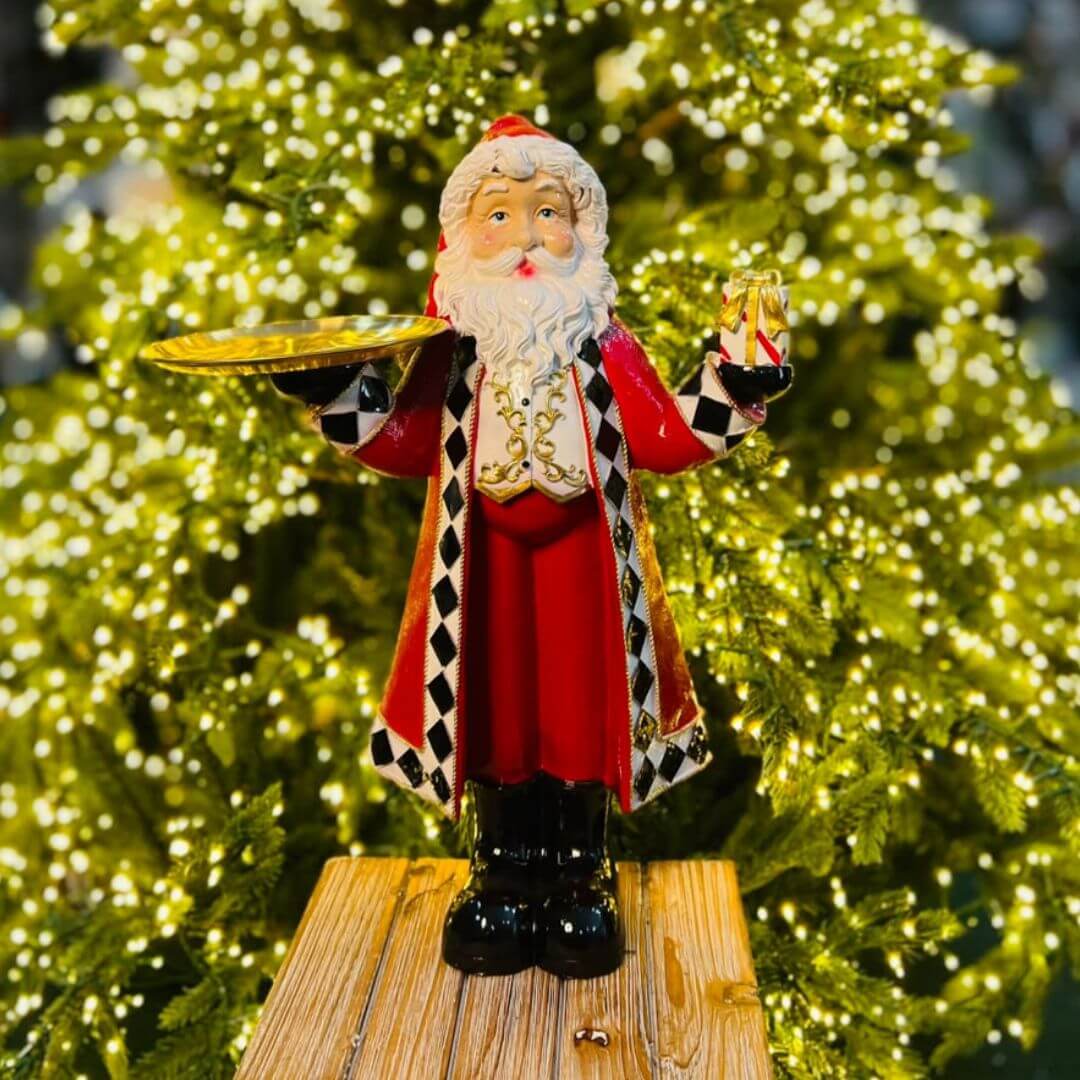 Papai Noel Com Bandeja e Presente Resina - Alt 50 Cm