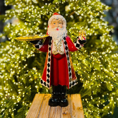 Papai Noel Com Bandeja e Presente Resina - Alt 50 Cm