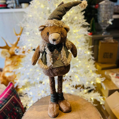 Urso Natal Menino em Pé com Extensor Marrom e Verde – 77cm