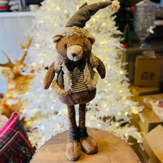 Urso Natal Menino em Pé com Extensor Marrom e Verde – 77cm