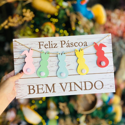Placa Decorativa Bem Vindo - Colorido 35cm