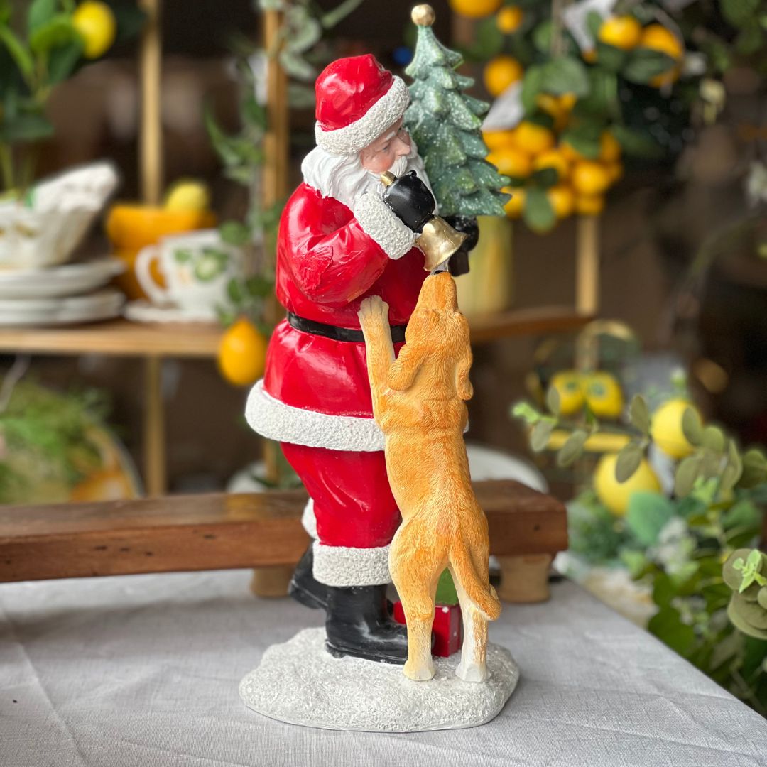 Papai Noel com Cachorrinho em Resina - 42cm
