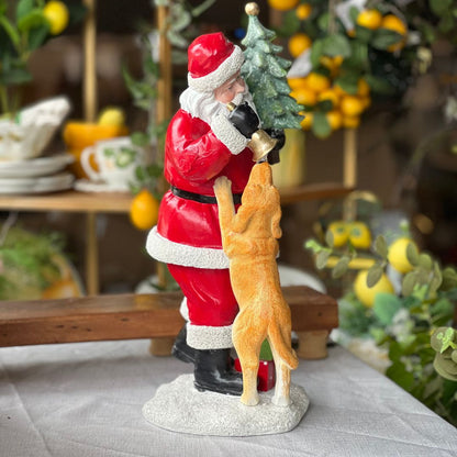 Papai Noel com Cachorrinho em Resina - 42cm
