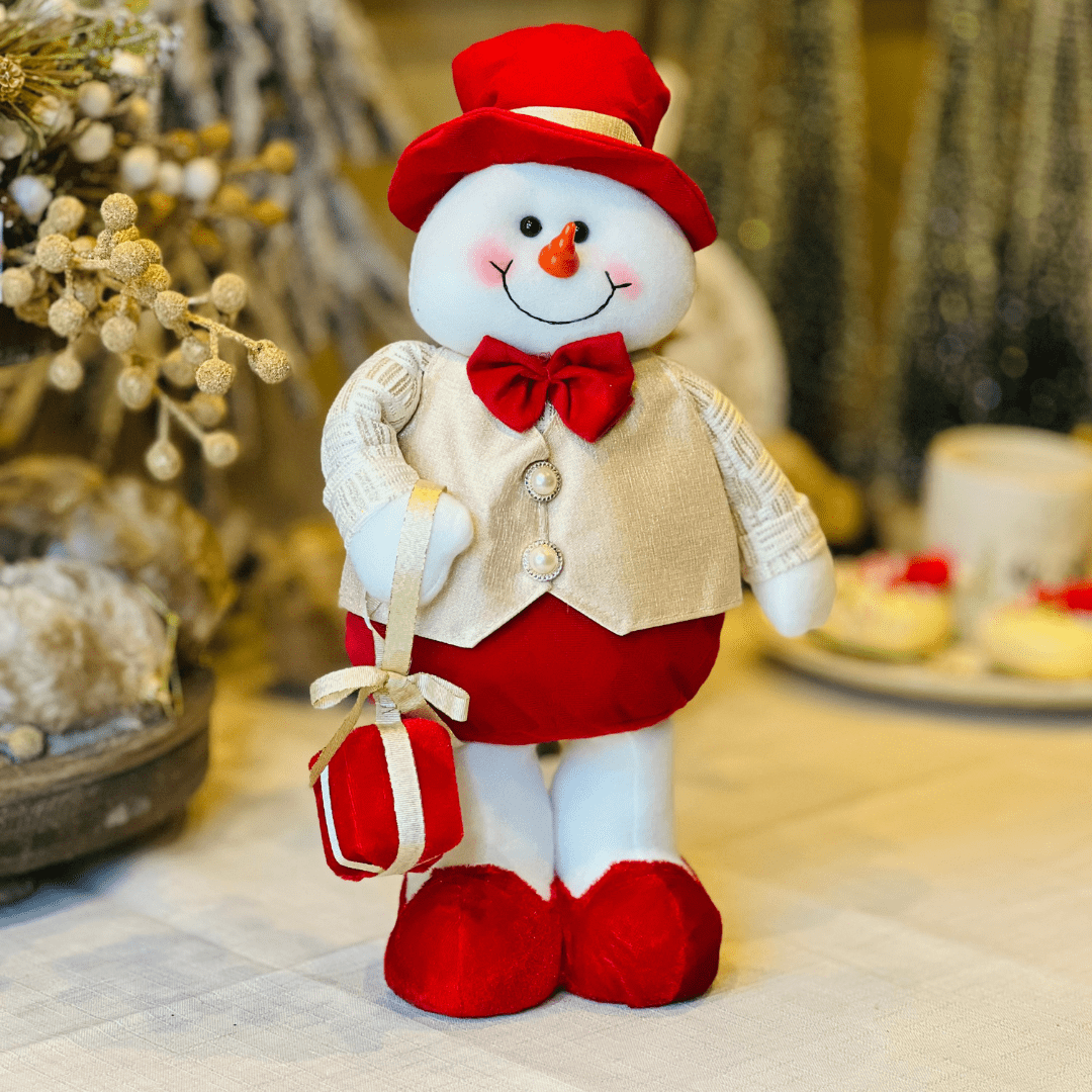 Boneco de Neve Natalino Em Pé Com Presente 40cm