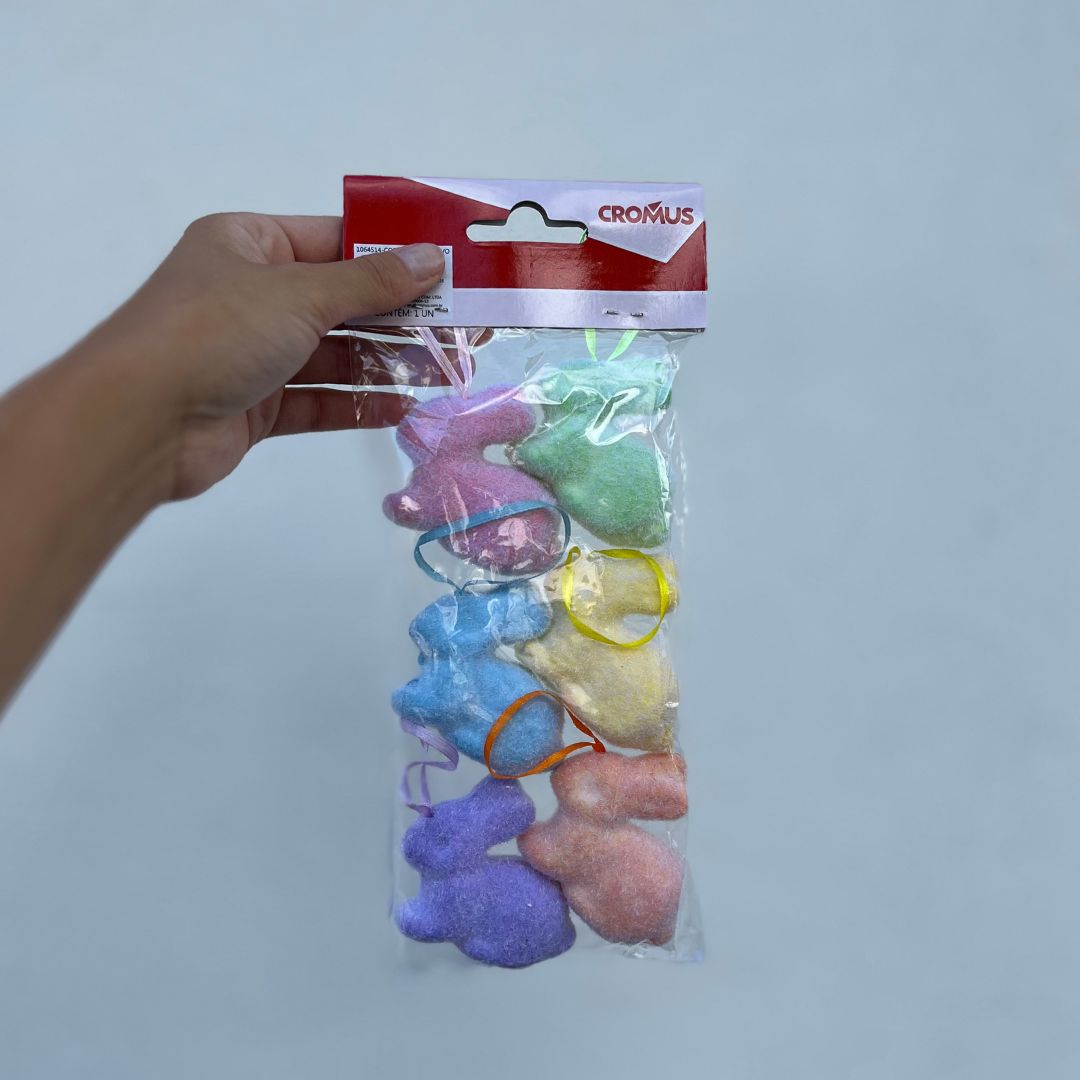 Jogo Com 6 Peças Coelho Decorativo Para Pendurar - 5x5x6cm Cores Sortidas