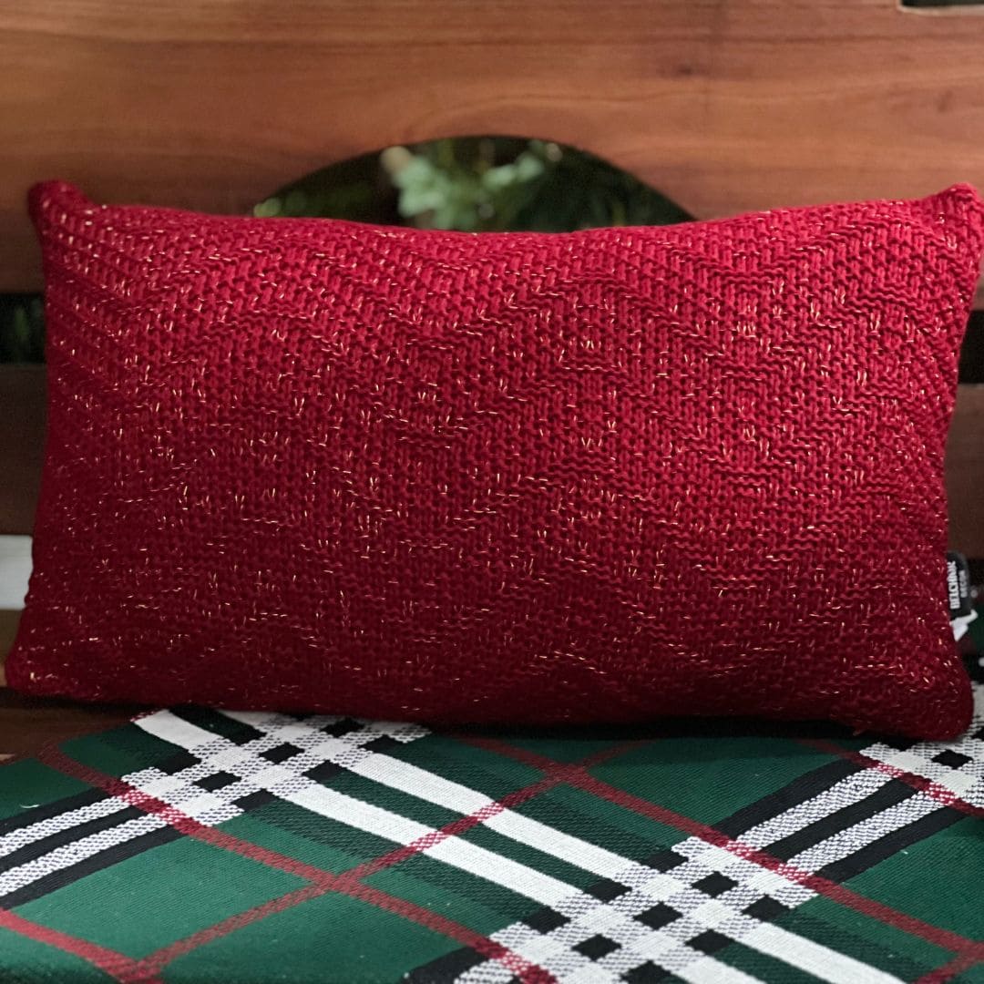 Almofada Tricot Maxi Chevron Vermelho Bordo Com Lurex 35x55cm