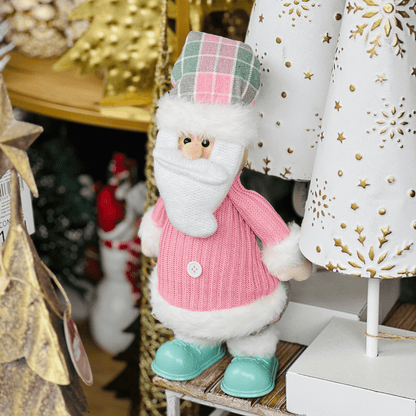 Papai Noel Rosa e Verde Com Led e Movimento 38cm