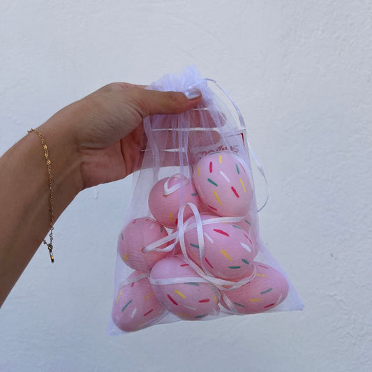 Jogo de 9 Ovos Decorativos para Pendurar Rosa - 6cm