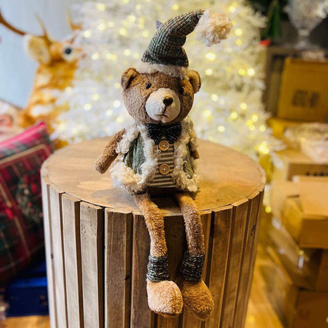 Urso Natal Menino Sentado Marrom e Verde – 65cm