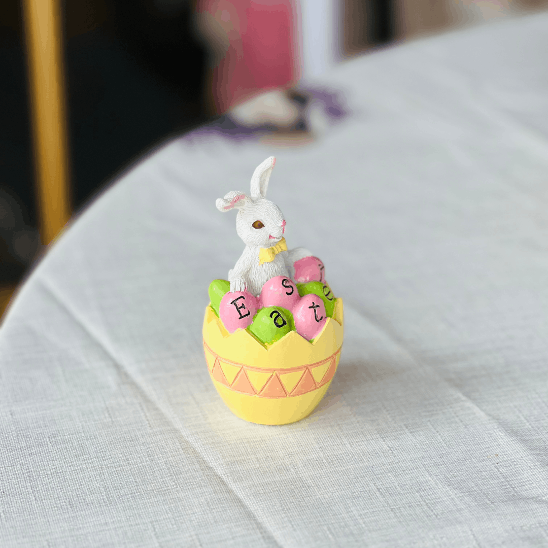 Coelho no Ovo Easter Amarelo de Resina 10x6cm