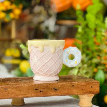 Caneca Casquinha de Sorvete com Donut- 10,2x14,3cm