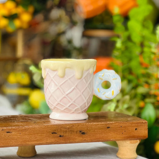 Caneca Casquinha de Sorvete com Donut- 10,2x14,3cm