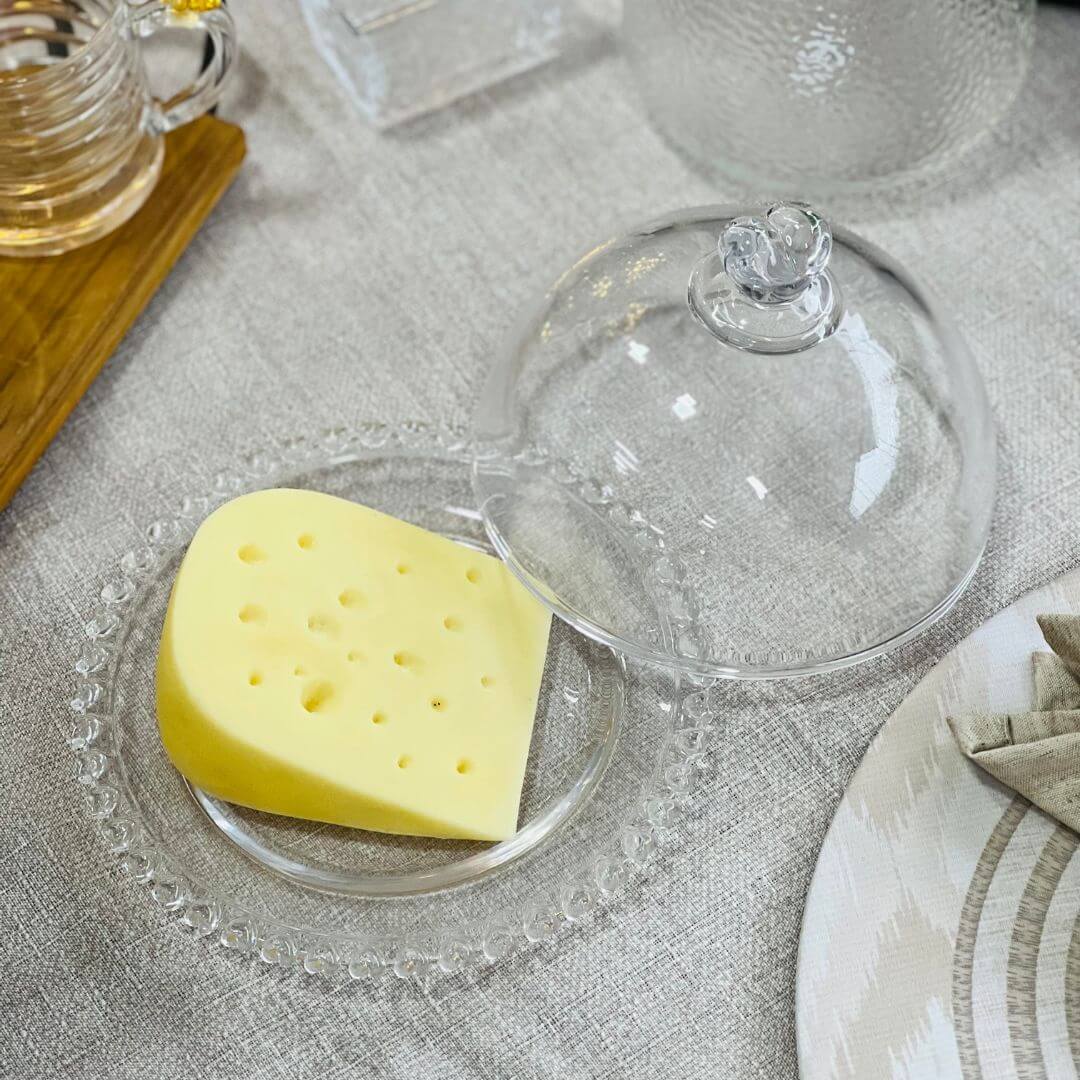 Queijeira de Cristal Com Tampa de Coração - 19,5x13cm