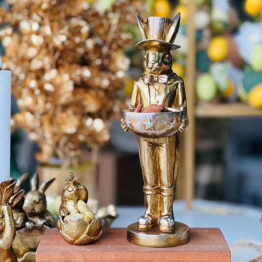 Coelho Cartola Dourado Segurando Cesto - 33cm