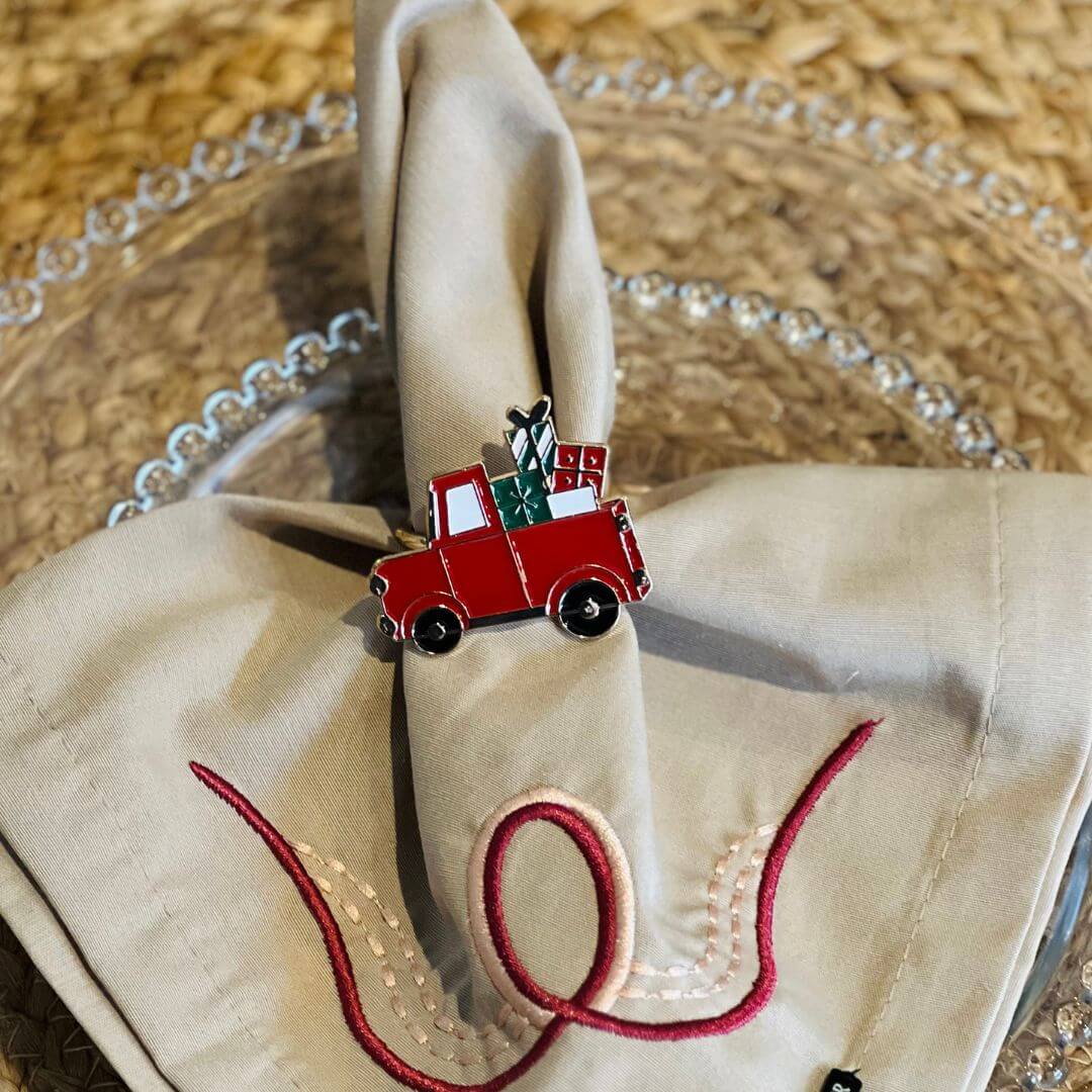 Anel para Guardanapo Caminhão Natalino | Kit com 4 Peças