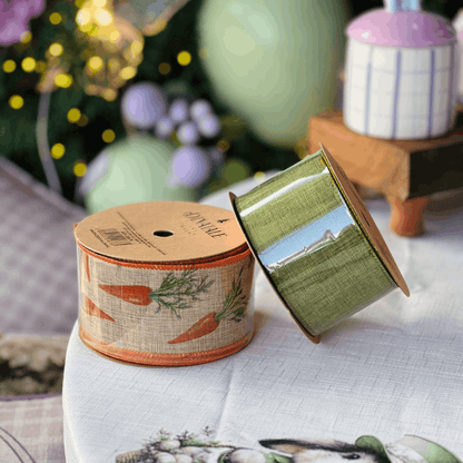 Fita Decorativa Aramada Cenouras 6,3cm x 9,14m - Dupla Face