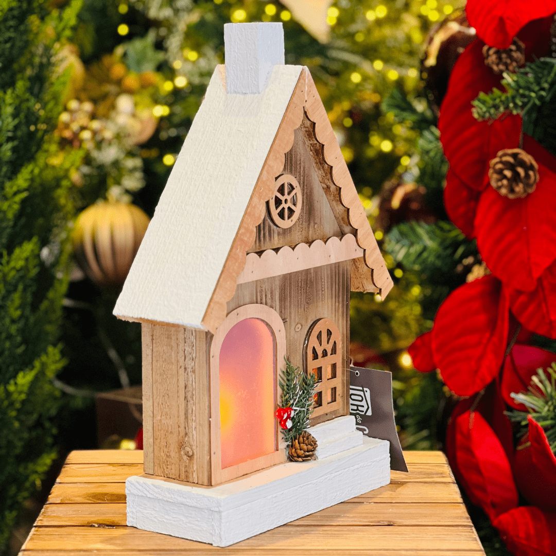 Casa Natalina Com Led de Madeira 36x24x9cm