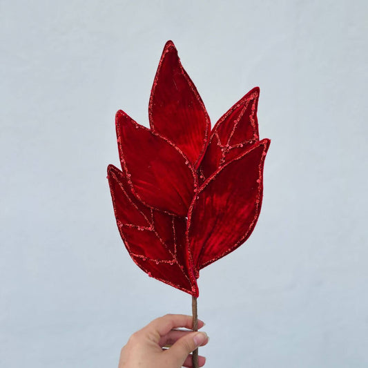 Haste Folhagem Natalina Vermelho Veludo – 55cm