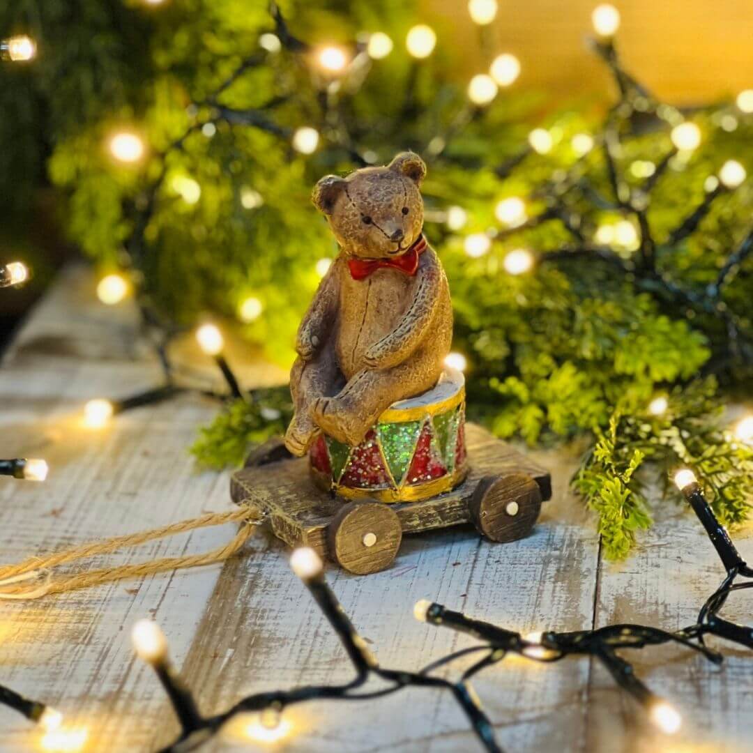 Enfeite Natalino Carrinho com Urso – 11cm