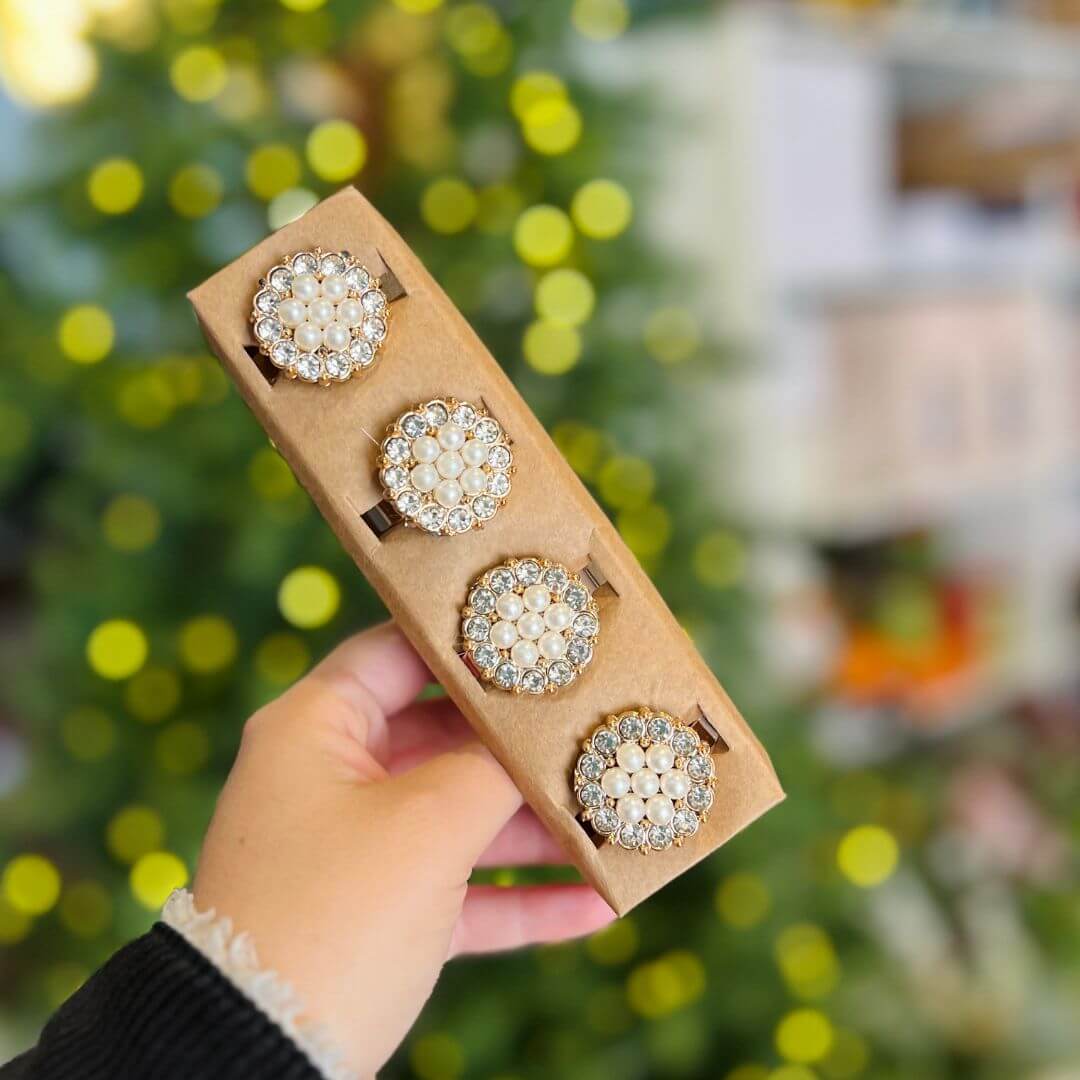 Porta Guardanapo com  Pérolas e Brilhantes – 5x20cm | Kit com 4 Peças