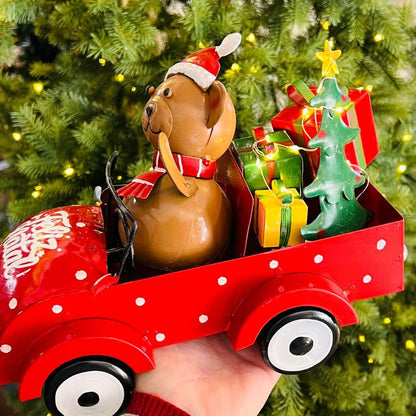 Enfeite Natalino Carro com Urso e LED – 36,5cm