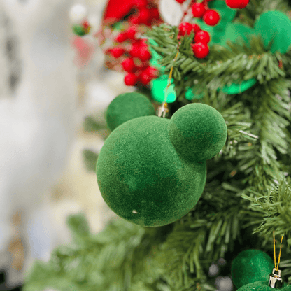 Jogo 2 Bolas Natalinas Mickey Verde Veludo 10cm