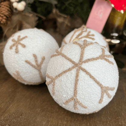 Caixa com 3 Bolas de Natal Decorada Branca Com Bege 10cm