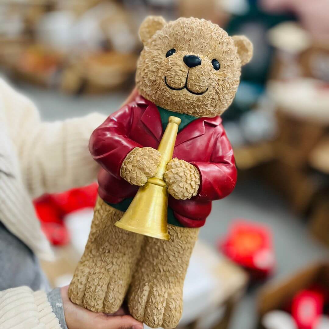 Resina Natal Urso Músico Trombeta - 42xcm25x22