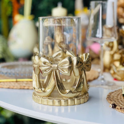 Porta Vela Ouro Com Laços - 19cm