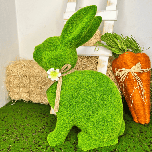 Coelho Musgo Verde De Resina Sentado 33cm