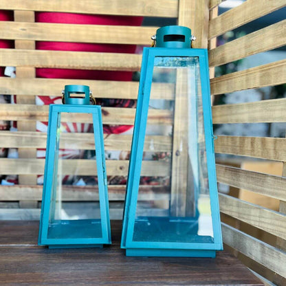Kit Lanterna Verde com Vidro – 45cm (2 Peças)