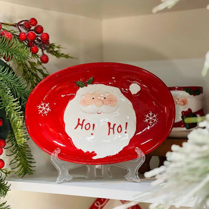 Travessa de Ceramica Rosto Noel Vermelho 20x17,5x2,5cm