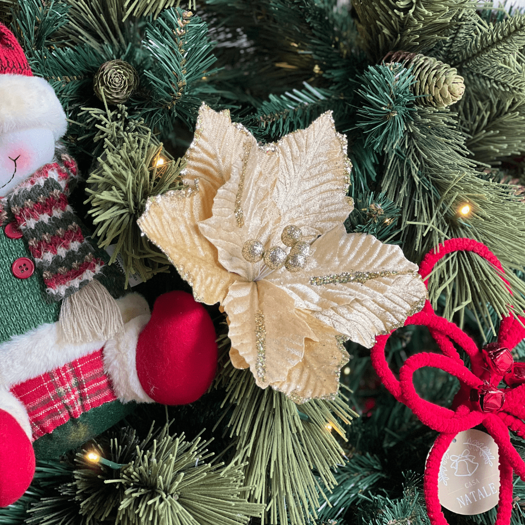 Flor Natalina Poinsetia Dourada 25cm