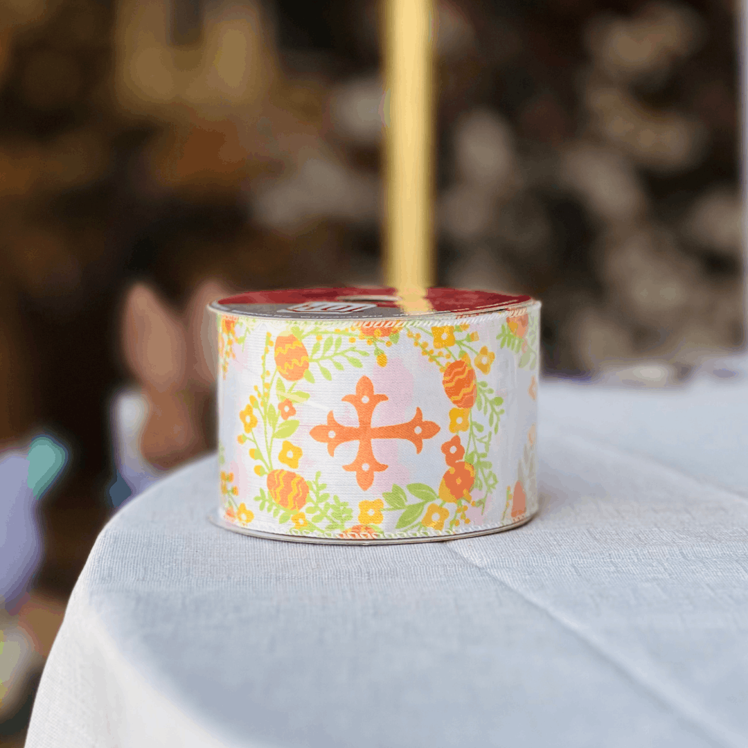 Fita Aramada Decorativa Estampada Laranja  6,3cm x 9,14m