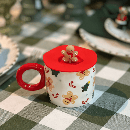 Caneca Natalina Gingerbread Com Tampa 400ml 10cm