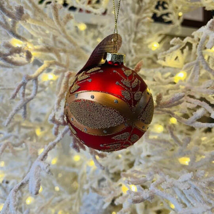 Bola Decorada de Vidro – 8 cm – Vermelho e Dourado