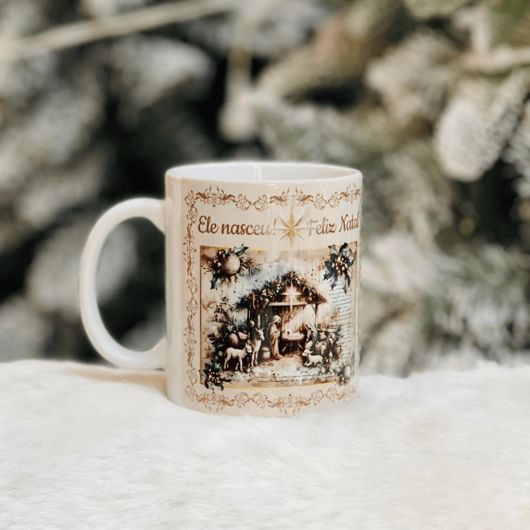Caneca Natalina Presepio de Porcelana 300ml