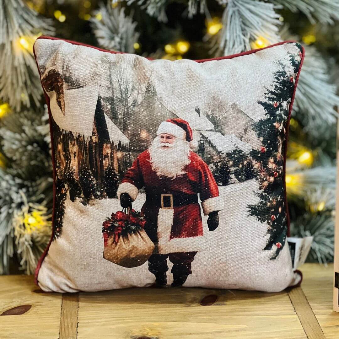 Capa Natalina Cenario Noel Com Cordone 43x43cm
