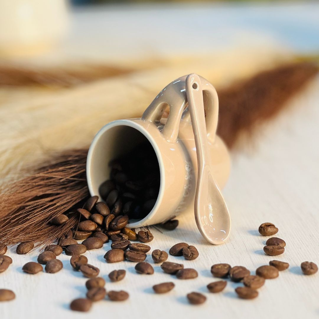 Caneca Com Colher Rustic Bege - 100ml