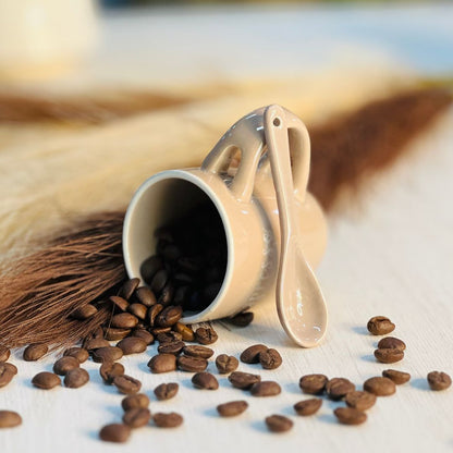 Caneca Com Colher Rustic Bege - 100ml