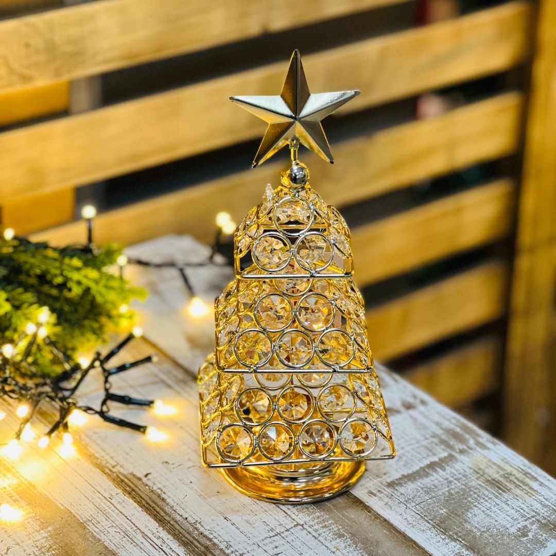 Árvore de Natal em Metal com Pedrarias Dourada | 23cm