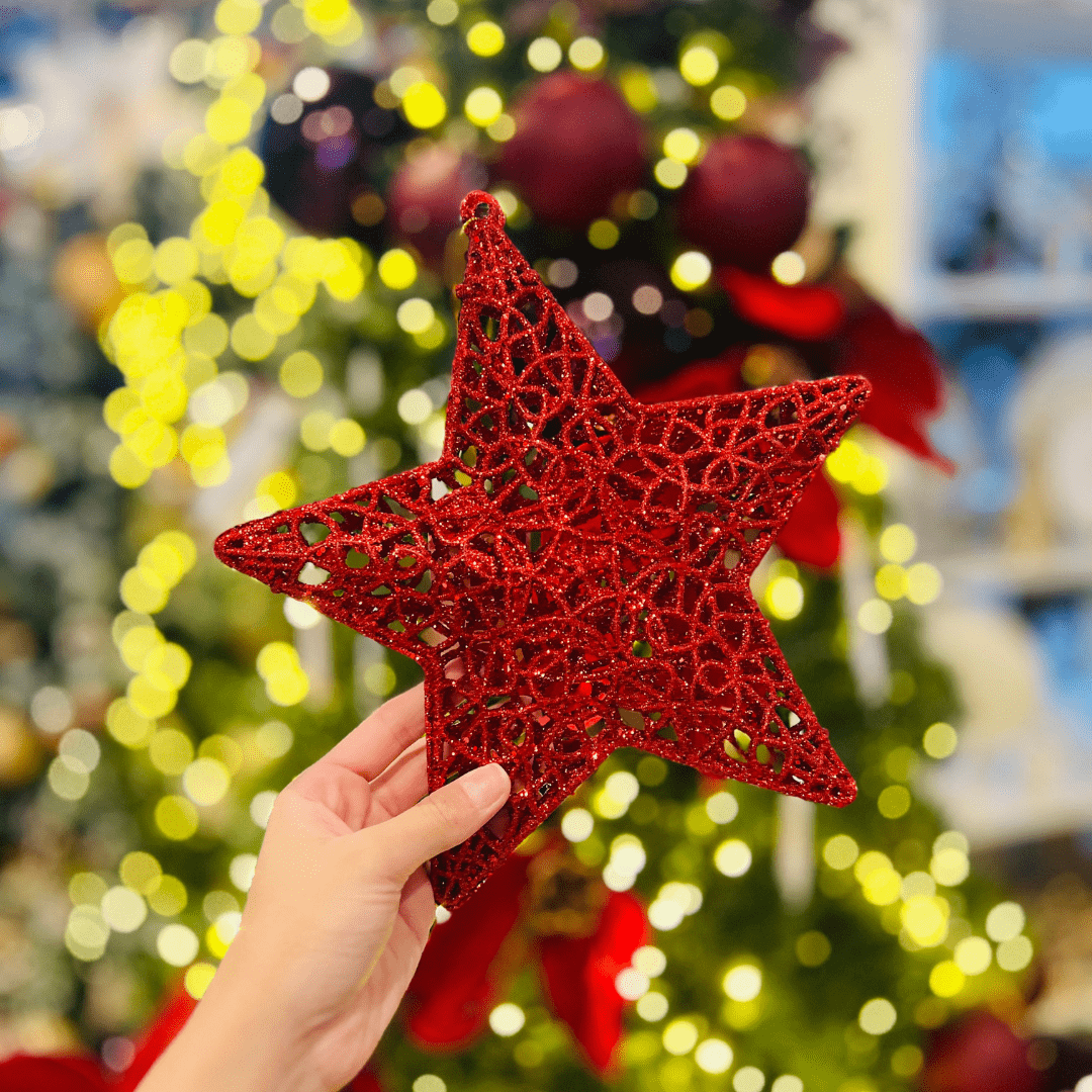 Estrela Natalina Vermelha Com Glitter 26cm