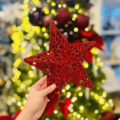 Estrela Natalina Vermelha Com Glitter 26cm