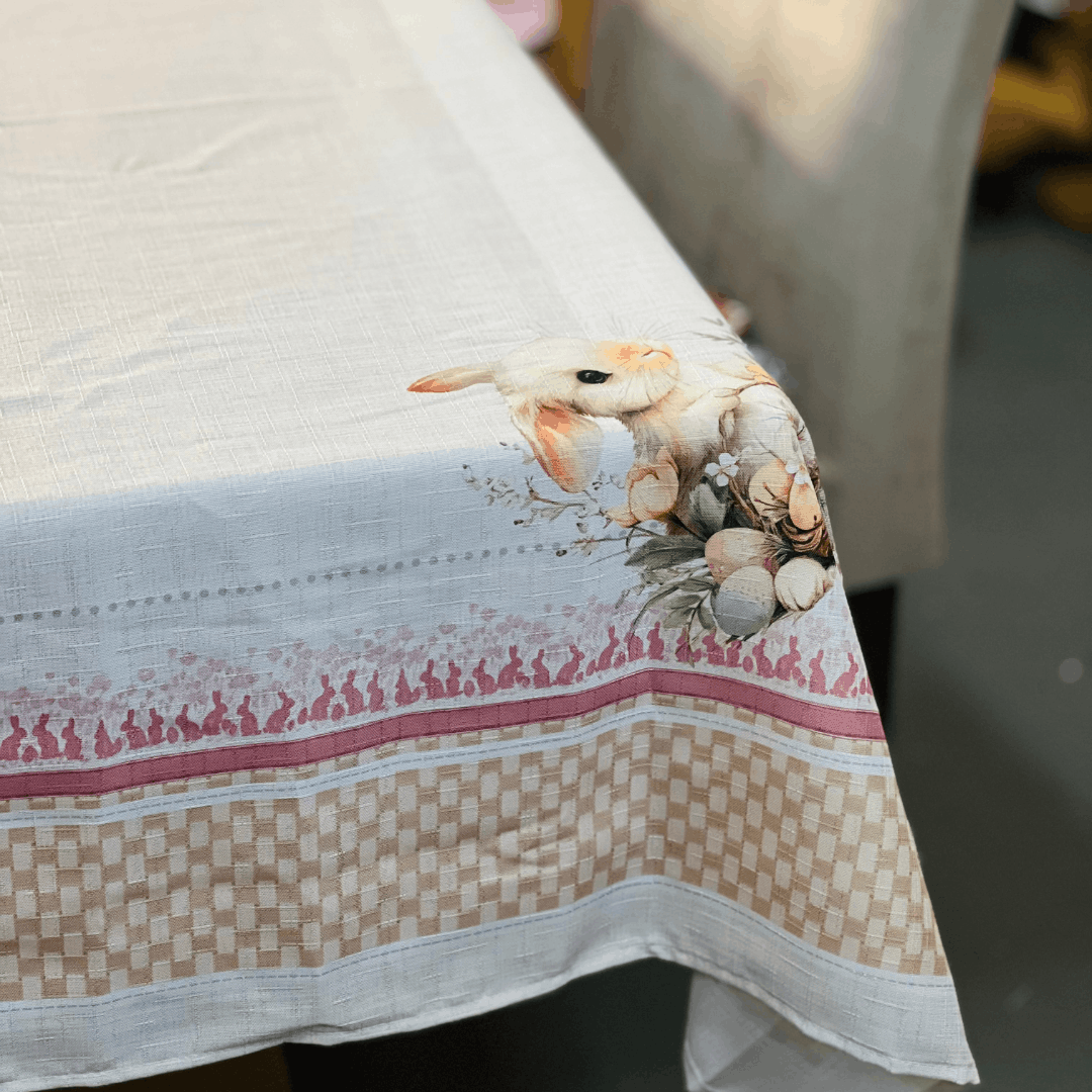 Toalha de Mesa de Páscoa Coelha e Laços 1,40x1,40m