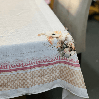 Toalha de Mesa de Páscoa Coelha e Laços 1,40x1,40m