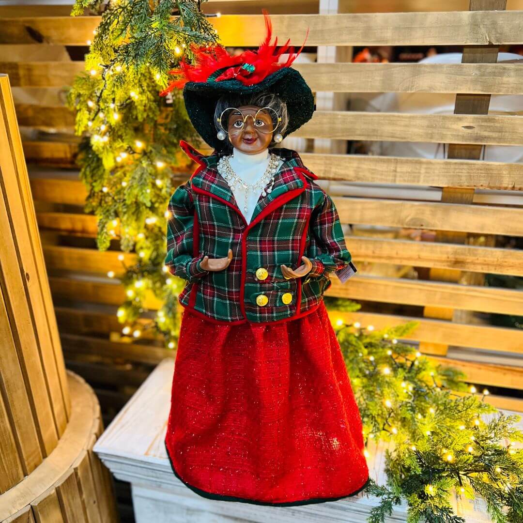 Mamãe Noel Negra Natalina Xadrez - 60 cm
