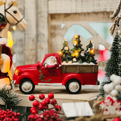 Carro Natalino Vermelho Com Led de Resina 18x26x12cm