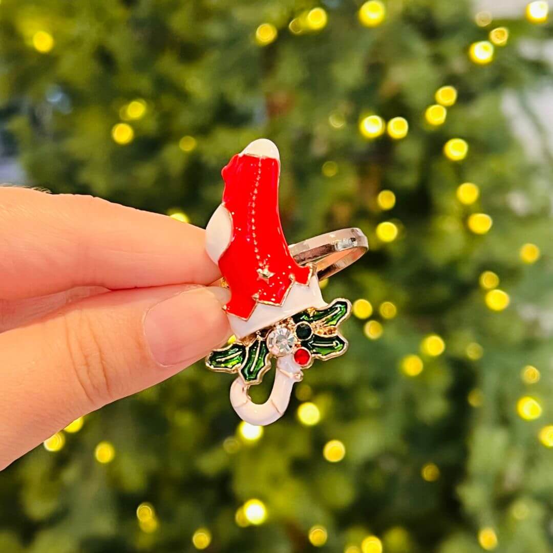 Porta Guardanapo Natal Meia em Metal | Kit com 4 Unidades