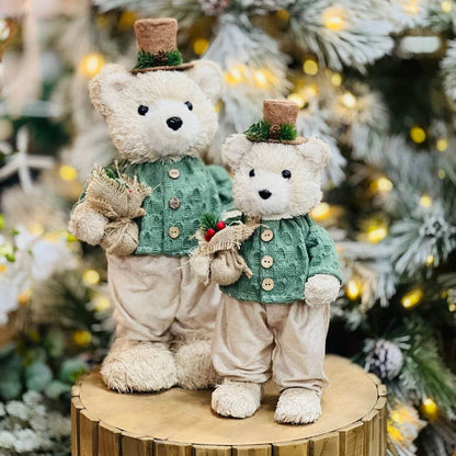 Urso de Natal Em Pe de Sisal Verde e Bege 47X23cm