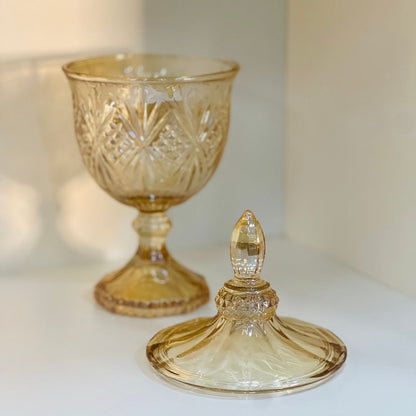 Potiche Decorativo Com Pé de Cristal Chumbo Dublin Âmbar Metalizado - 11,5x24,5cm
